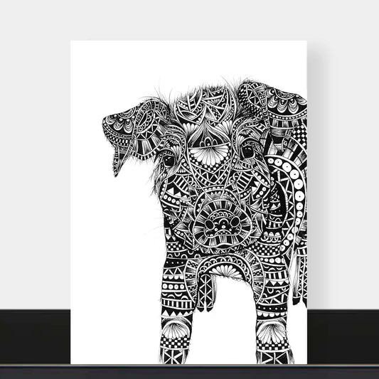 Monochrome blank pig greetings card originally hand drawn in pen and ink by Pia Elliot in her Dorset studio