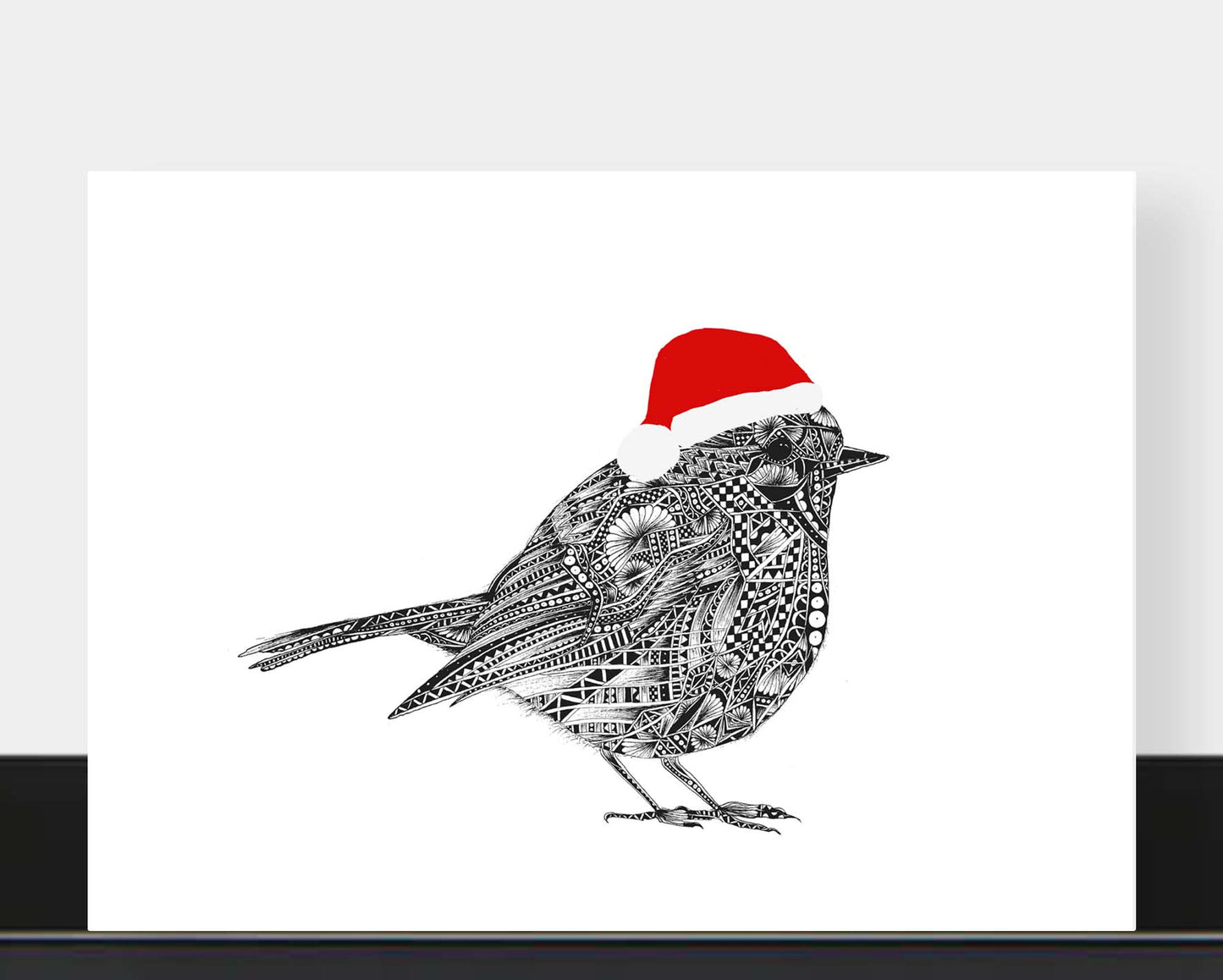 Robin Christmas greetings card originally hand drawn in pen and ink by Pia Elliot in her Dorset studio