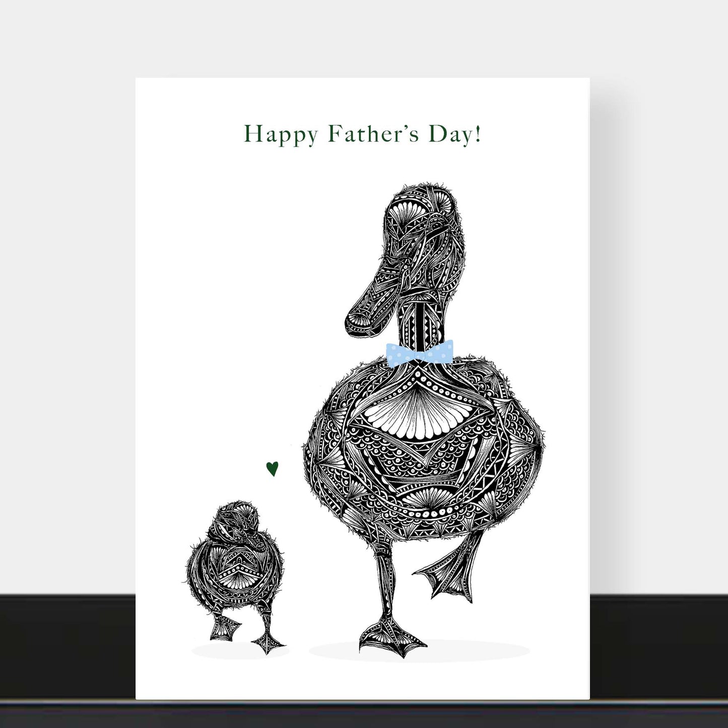 Whimsical duck Fathers Day greetings card originally hand drawn in pen and ink by Pia Elliot in her Dorset studio