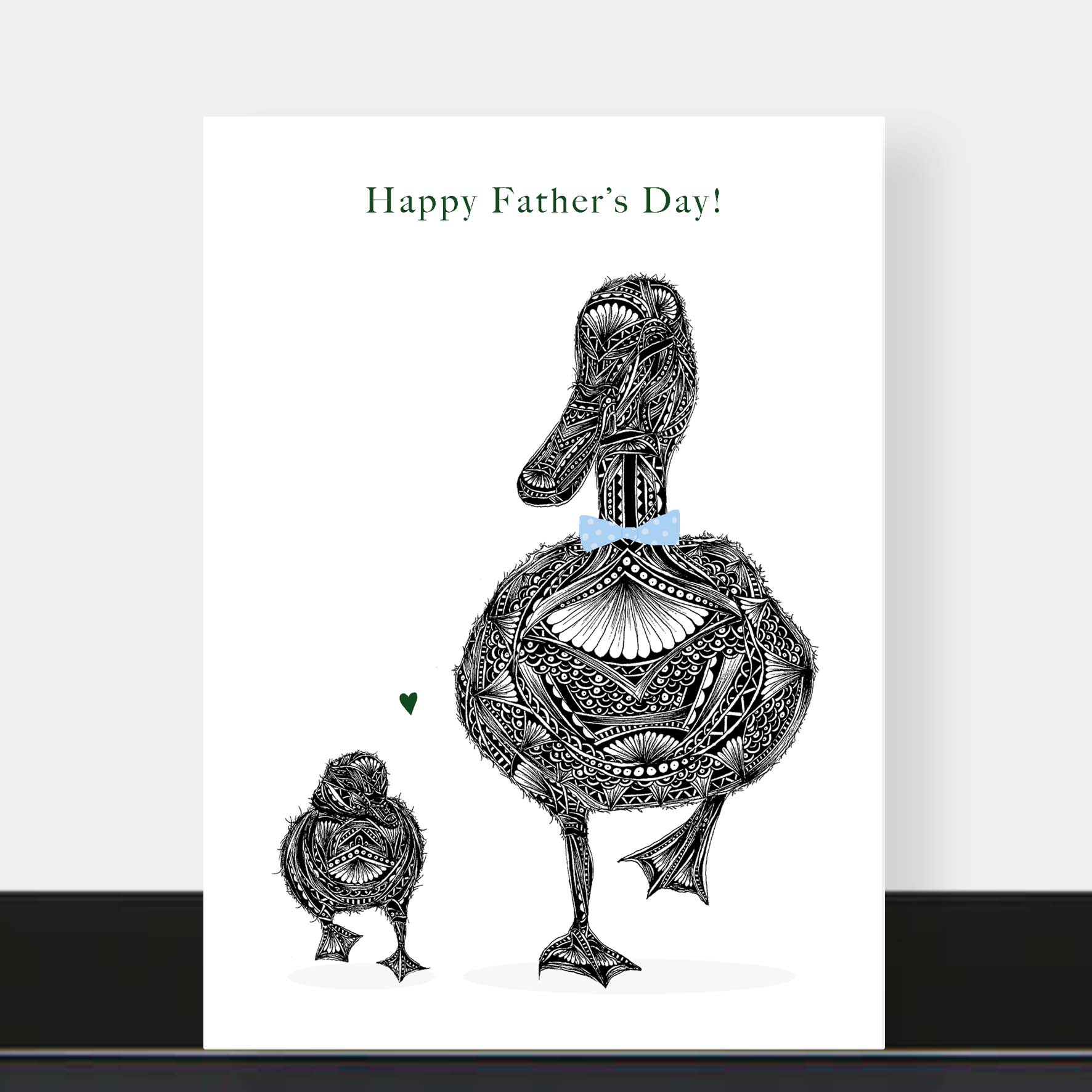 Whimsical duck Fathers Day greetings card originally hand drawn in pen and ink by Pia Elliot in her Dorset studio