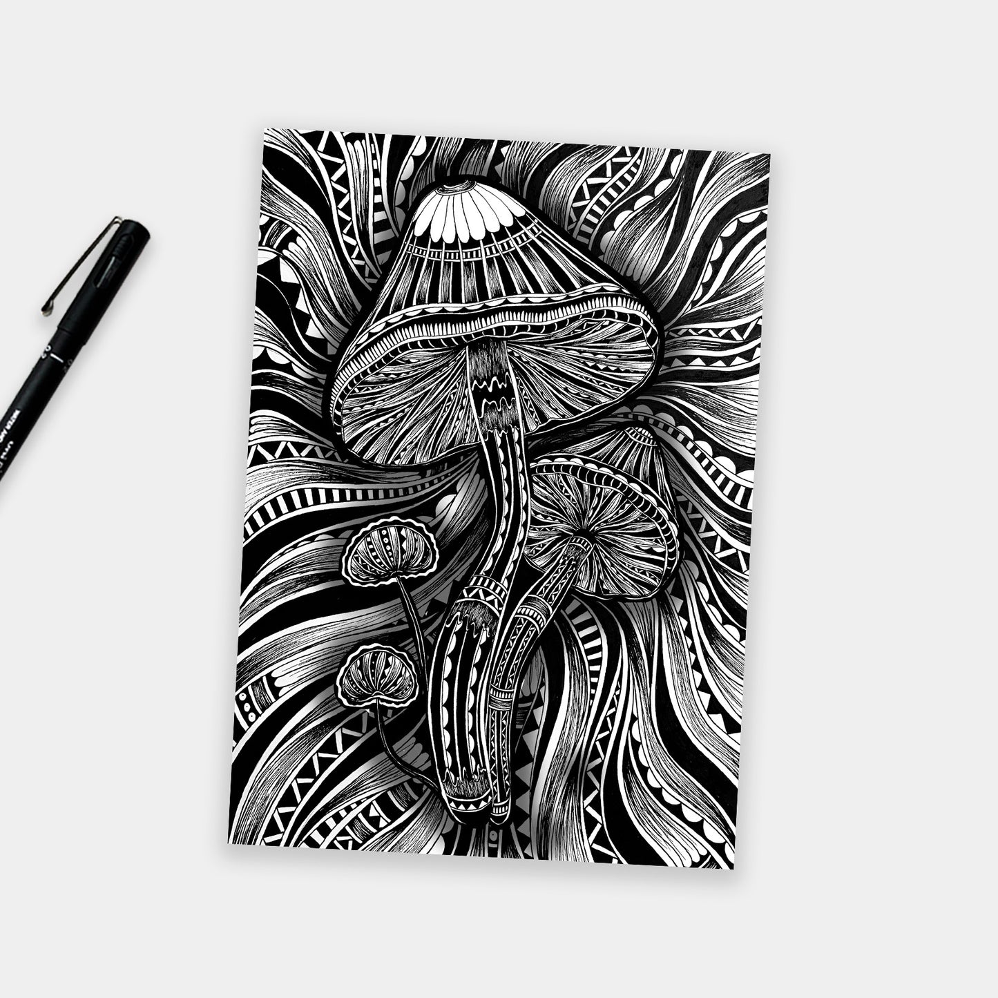 mushroom postcard illustrated by Pia Elliot in Dorset