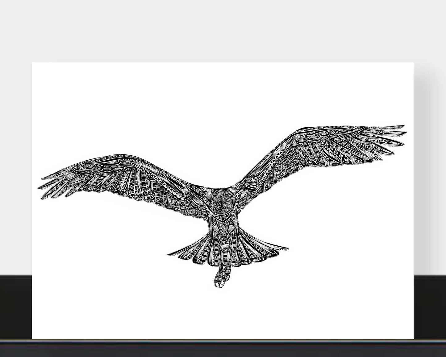 Monochrome blank osprey greetings card originally hand drawn in pen and ink by Pia Elliot in her Dorset studio