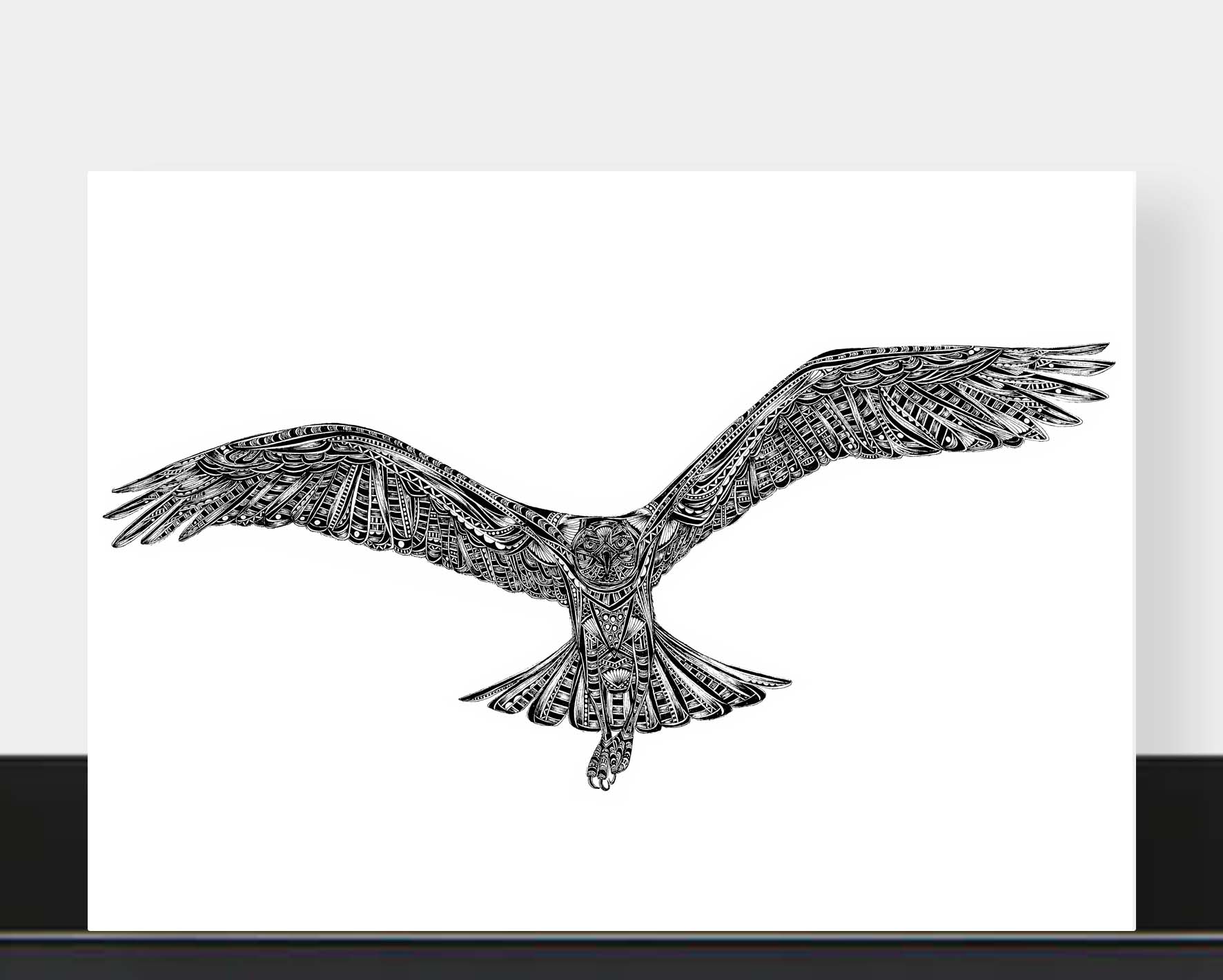 Monochrome blank osprey greetings card originally hand drawn in pen and ink by Pia Elliot in her Dorset studio