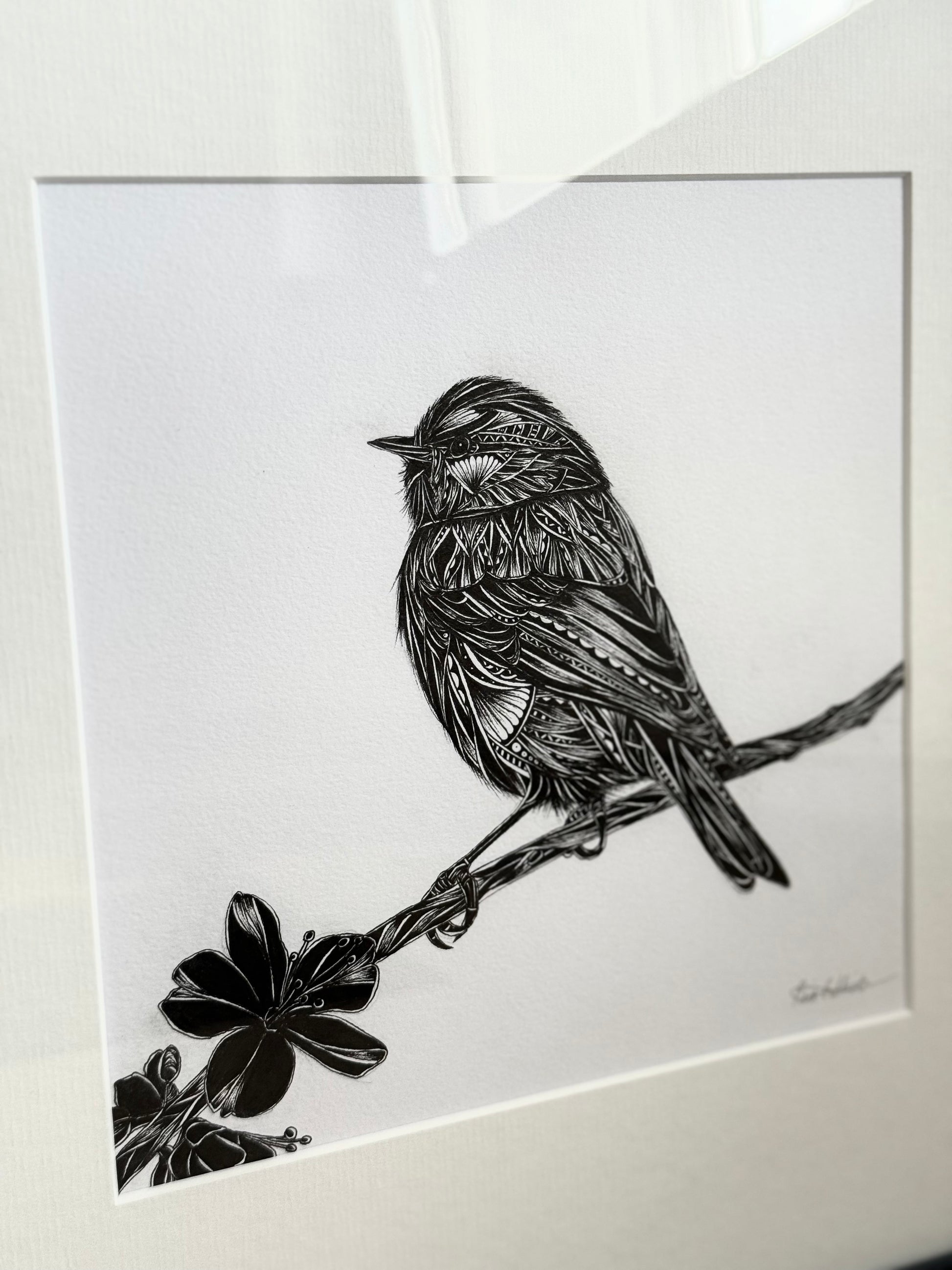 close up of bird artwork created by Pia Elliot in Dorset