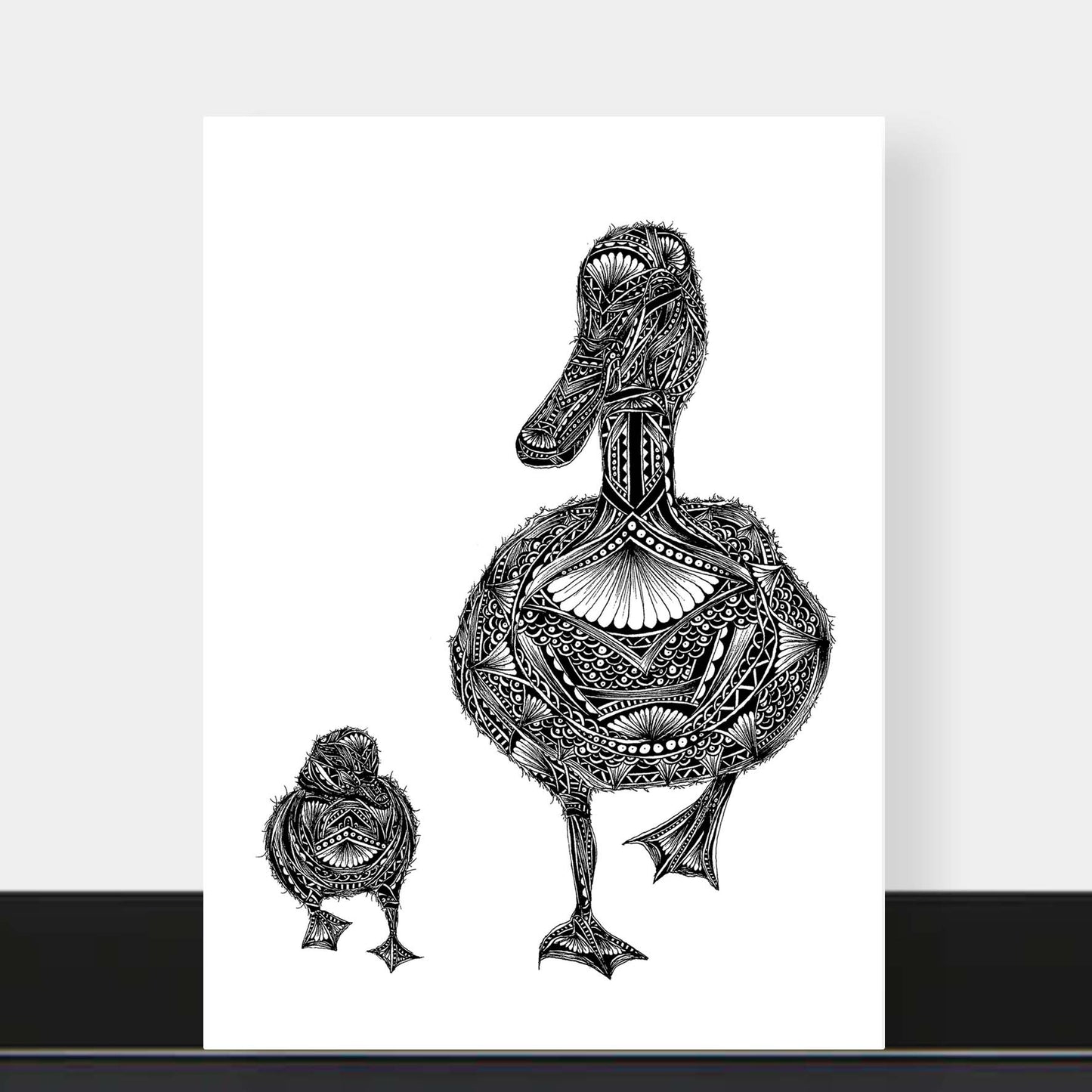 Blank duck greetings card originally hand drawn in pen and ink by Pia Elliot in her Dorset studio