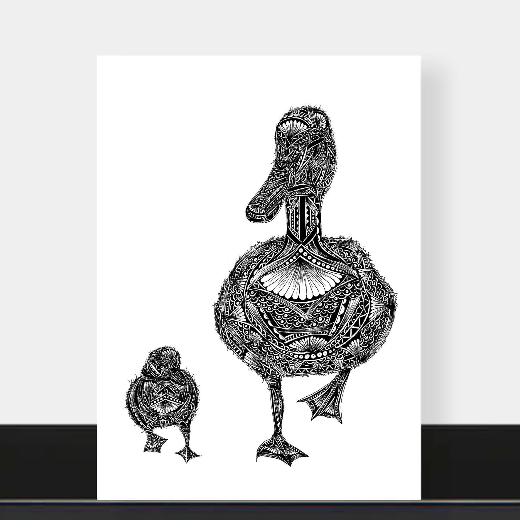 Blank duck greetings card originally hand drawn in pen and ink by Pia Elliot in her Dorset studio