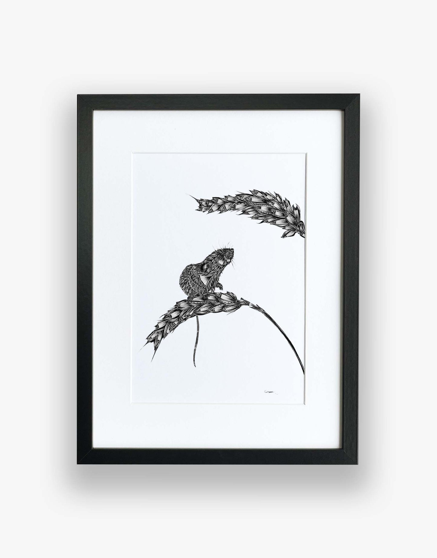 black and white mouse on barley artwork
